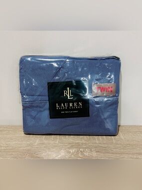 Vintage Lauren Ralph Lauren Twin Flat Sheet – "Harrow Stripe Blue"